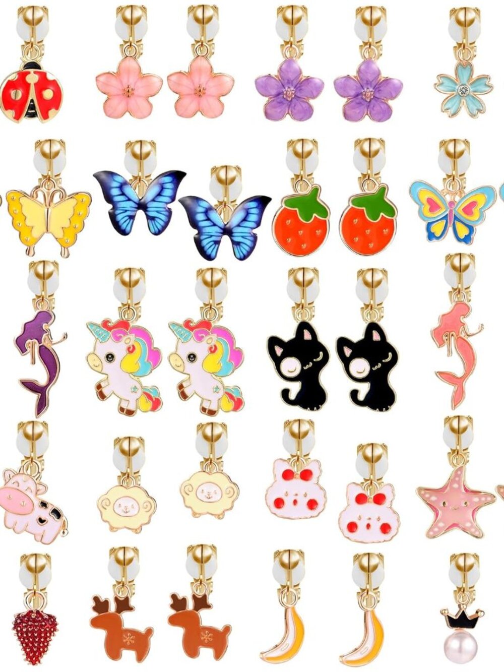 20 Pairs Clip on Earrings Pack - Cute Animal Designs, Non-Pierced for women with